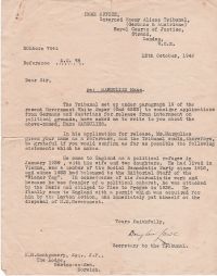 Letter to Interned Enemy Aliens Tribunal, Oct. 1940